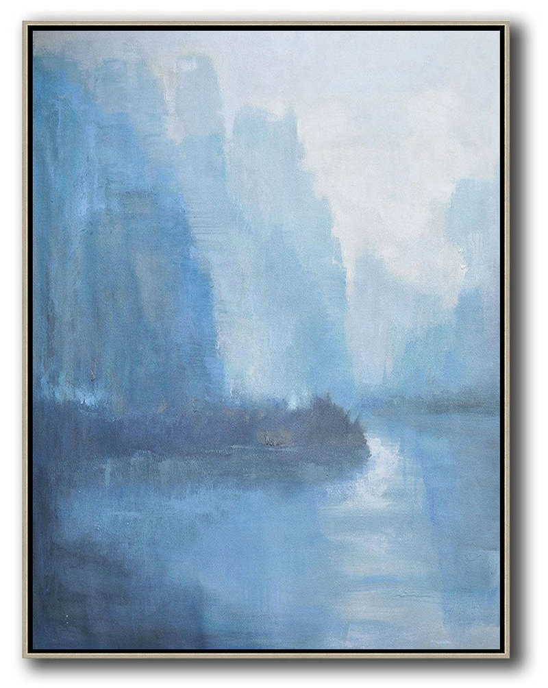 Extra Large Acrylic Painting On Canvas,Oversized Abstract Landscape Painting,Huge Abstract Canvas Art,Sky Blue,Grey,White.etc
